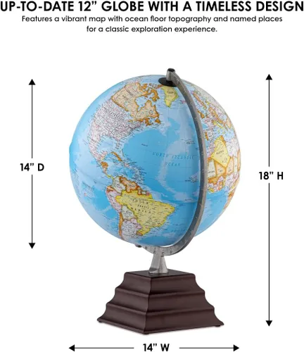 Vista 3 de Waypoint Geographic Pacific Plus Globe, globo de mundo de estilo océano azul de 12 pulgadas, globo de referencia actualizado para decoración