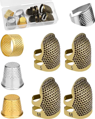 ZMAAGG Dedales para coser a mano, kit de 8 dedales de costura, protectores de dedos de metal, anillo de dedal para acolchado y bordado a mano