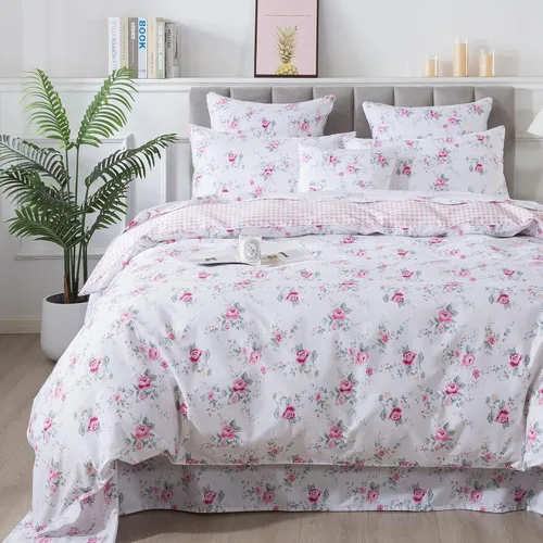 Vista 22 de FADFAY Juego de funda de edredón con estampado floral de roseta, juego de ropa de cama de encaje con volantes para niñas, 3 piezas, tamaño individual