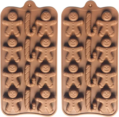 2 moldes de silicona de Navidad para hornear gelatina, bastón de caramelo, molde de caramelo de chocolate para hombres de jengibre (2 formas)
