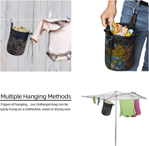 Vista 5 de Soporte para bolsa de ropa en el exterior, múltiples métodos de colgar, bolsa con cierre de cordón, ventilación y resistencia a la humedad