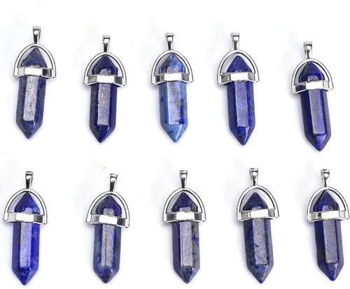 Vista 11 de Dije de bala de piedra de cuarzo auténtico, colgante de chakra de reiki, dijes de cristal a granel para fabricación de joyas 10 piezas amatista