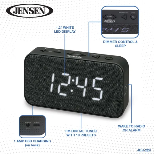 Vista 7 de Jensen JCR-229 FM Digital Dual Alarm Clock Radio