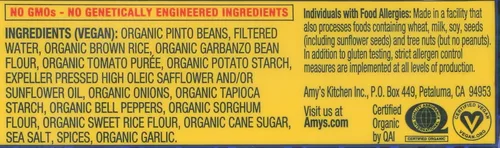 Vista 4 de Amy's Comidas congeladas, burrito de frijoles y arroz, vegano y sin gluten, 5.5 oz