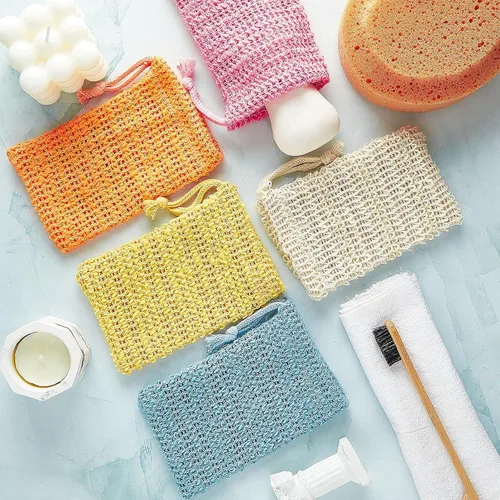 Vista 4 de BBTO Bolsa de jabón exfoliante de lino y algodón para hacer espuma y secar, ducha, depurador (3.5 x 5.5 in, blanco, rosa, azul, amarillo, naranja)