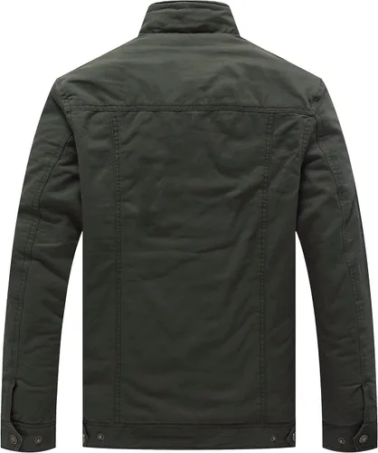 Vista 2 de WenVen Chaqueta de invierno cálida con forro polar para hombre, abrigo militar de algodón grueso, Beige
