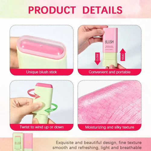Vista 7 de Mysense Palito de rubor rosa crema, multiuso para mejillas, labios y ojos, crema hidratante sólida, acabado mate natural, resistente al agua