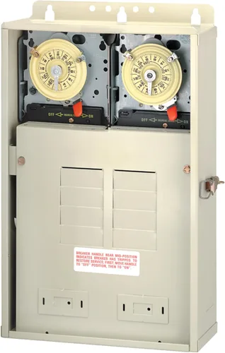 Vista 2 de Intermatic T30404R Panel de control de piscina/spa, centro de carga de 100 amperios con dos mecanismos de temporizador T104M de 24 horas, 8 espacios
