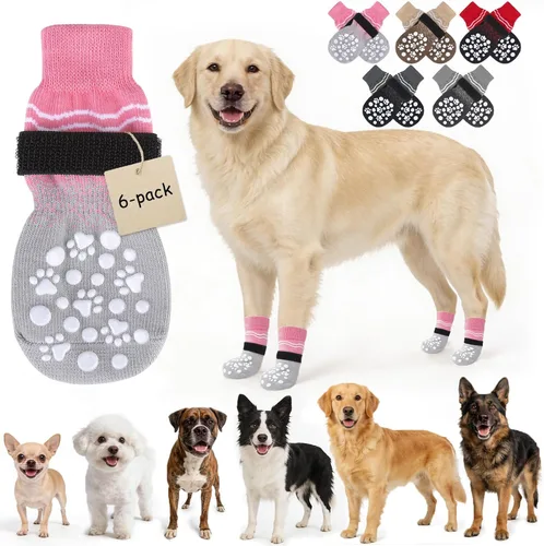 Vista 10 de BINGPET Calcetines antideslizantes de doble cara para perros con correas ajustables para pavimento caliente y suelos de madera dura