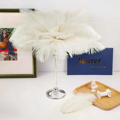 Vista 5 de Soarer Plumas de avestruz beige a granel, 30 piezas de 8 a 10 pulgadas para centros de mesa de boda, decoración del hogar y manualidades (beige)