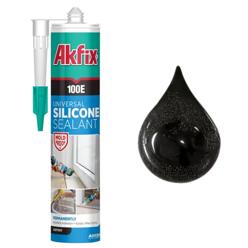 Akfix 100E RTV - Calafateo de silicona negra (1 x 10.1 onzas líquidas), sellador de silicona 100% impermeable para cocina y baño, ducha, inodoro,