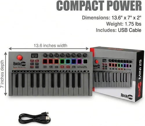 Vista 7 de RockJam Teclado MIDI Bluetooth de 25 teclas