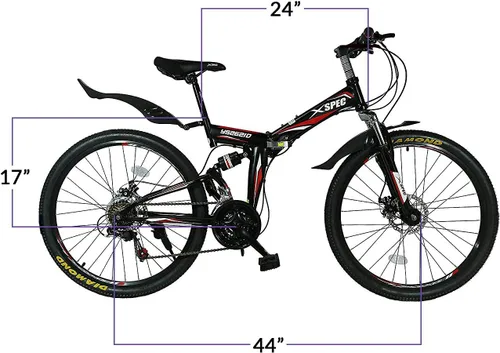 Vista 10 de Xspec Bicicleta de montaña plegable de 26 pulgadas y 21 velocidades para adultos