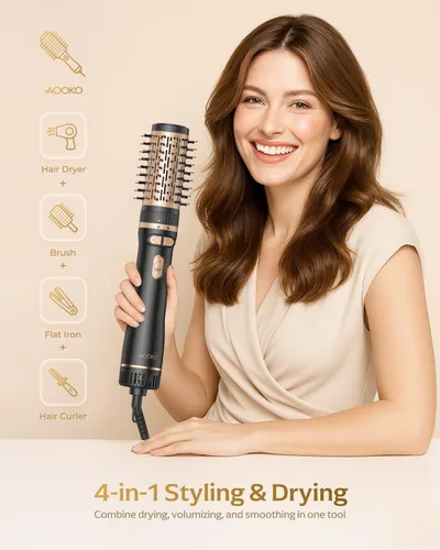 Vista 2 de Cepillo giratorio para secador de pelo, cepillo secador con 2 cepillos (1.5 y 2 pulgadas) y concentrador, secado rápido, alisado y voluminizador