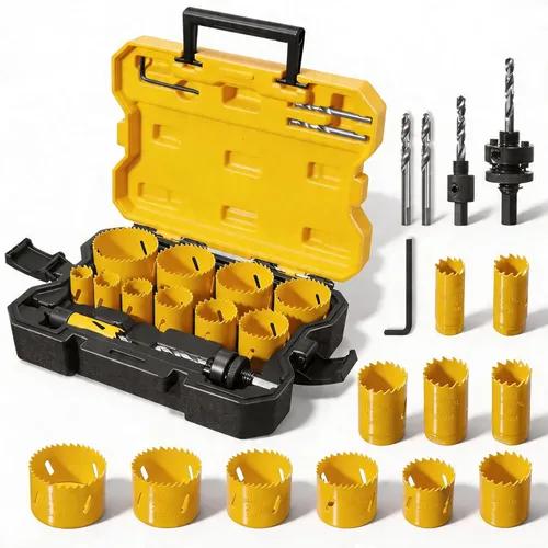 KATA Kit de sierra de corona bimetálica, juego de sierra de corona de acero M42 de 18 piezas con hojas de sierra de 3/4"-2-1/2" (19-64mm), brocas