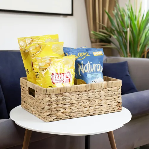 Vista 2 de Cestas de mimbre, cestas para organizar, cesta tejida de ratán para almacenamiento, contenedores organizadores con asas integradas, cesta de Jacinto