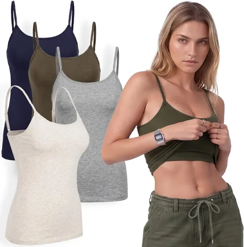 Vista 14 de Emmalise Camiseta de mujer con brasier integrado, soporte de tela sin varillas, camisola corta