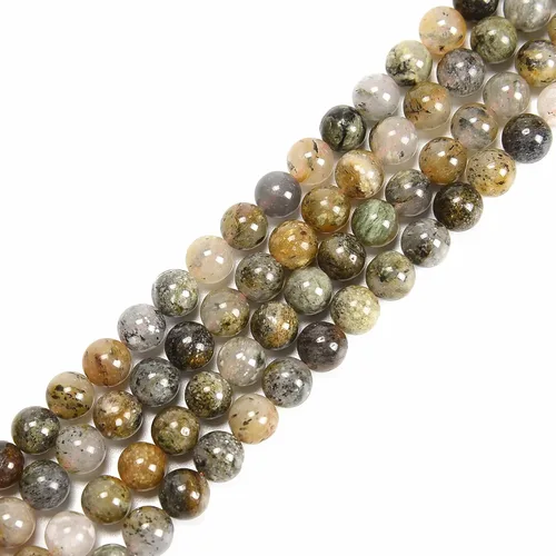 Vista 2 de JM Design Cuentas redondas lisas de jade dendrítico natural, tamaño de 0.236 in, 15.5 pulgadas, hebra para la fabricación de joyas