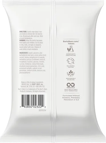 Vista 7 de Burt's Bees Cara de bebé y telas de mano, toallitas de limpieza sin perfume, 30 toallitas - Paquete de 3 (el paquete puede variar)