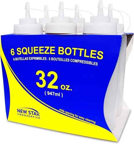 Vista 12 de New Star Foodservice Botella transparente para apretar de 16 onzas, boca ancha, paquete de 6