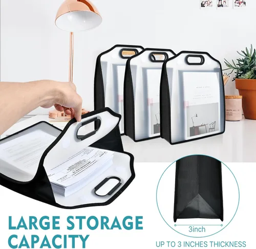 Vista 5 de Supkiir 6 Pcs Scrapbook Paper Storage Organizer 12'' x 12'' Sheets Expanding Paper Folio with Portable Handle and Button Closure Clear Vinyl Paper