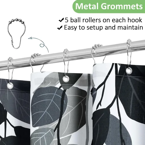 Vista 2 de BOODII Cortinas de ducha negras de 36 x 72 pulgadas, cortina de ducha de eucalipto de primavera para baño, cortina de baño con textura de flameado