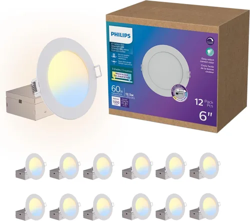 Vista 12 de PHILIPS LED 60W delgado de 6 pulgadas, luz descendente sin carcasa, paquete de 2, temperatura blanca seleccionable, multi-CCT, 1000 lúmenes
