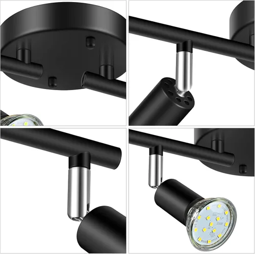 Vista 5 de Unicozin Kit de Iluminación de Riel LED de 4 Luces, Iluminación de Focos de Techo Negra de 4 Vías, Cabezal Flexible Giratorio, Luz de Riel Incluye 4