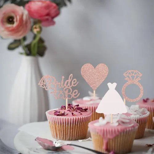 Vista 6 de 24 piezas de decoración para cupcakes con anillo de corazón, para despedida de soltera, bodas, compromisos, despedidas de soltera, suministros