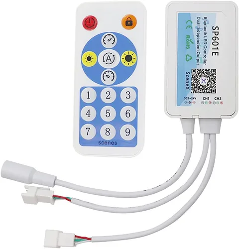 WS2812B WS2811 Controlador de luz LED Bluetooth SP601E con puertos de salida de señal dual para módulo LED Pixel Strip Light Andriod iOS APP RF