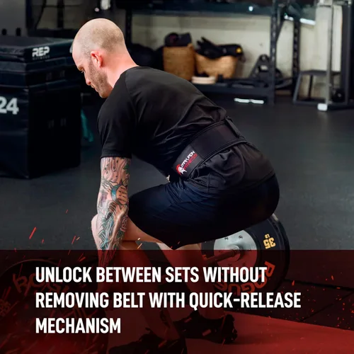 Vista 6 de Dark Iron Fitness Self-Locking Weight Lifting Belt for Powerlifting, Squats, Premium Gym Core & Back Support, Weightlifting Training Equipment