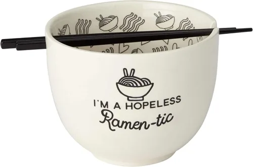 Enesco 6002424 Our Name is Mud Hopeless Ramen-Tic - Juego de tazón de sopa y palillos, color blanco, 5 pulgadas