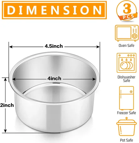 Vista 2 de P&P CHEF Juego de 3 moldes redondos de acero inoxidable para tartas de cumpleaños, aptos para horno, ollas, olla a presión, a prueba de fugas