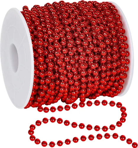 100 pies de decoraciones para árbol de Navidad, cadena de cuentas rojas colgantes para árbol de Navidad, cadena de cuentas, cadena de cuentas para