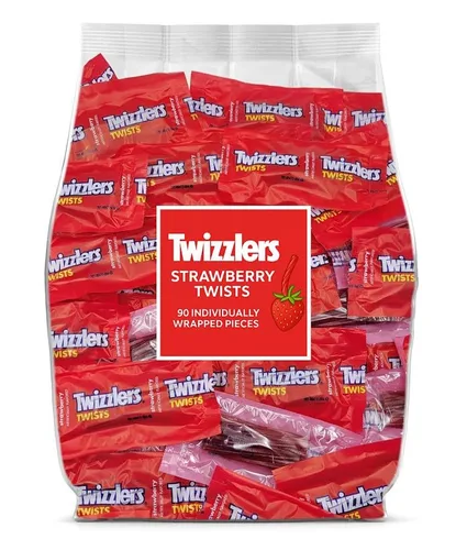Giros clásicos de regaliz de fresa Caramelo rojo masticable suave envuelto individualmente Bolsa a granel de 2 libras ( 88 piezas) Perfecto para