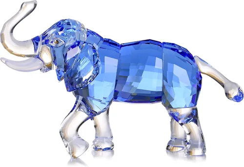 DOJOZ Colección de figuras de elefante de la suerte de cristal, estatua de animales, coleccionable, decoración para el hogar (azul)