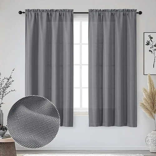 Vista 15 de OWENIE Bob Juego de 2 Paneles de Cortinas Negras de Cocina para Ventanas de 36 Pulgadas de Largo, Cortinas Cortas de Café con Textura de Lino