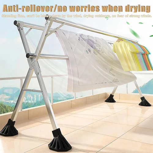Vista 5 de Heavy Duty Stainless Steel Clothes Drying Rack - Large Collapsible Portable Laundry Drying Rack on Wheels - Adjustable Length Indoor Outdoor for