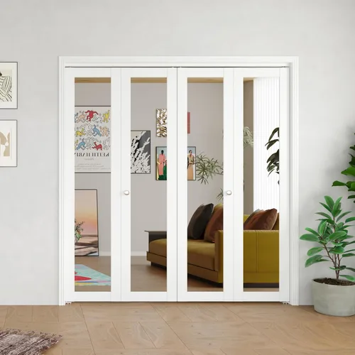 Vista 8 de BARNER HOME Puertas plegables, puertas de armario con espejo completo para abertura de 48" (doble 24") x 80", puerta plegable interior para despensa