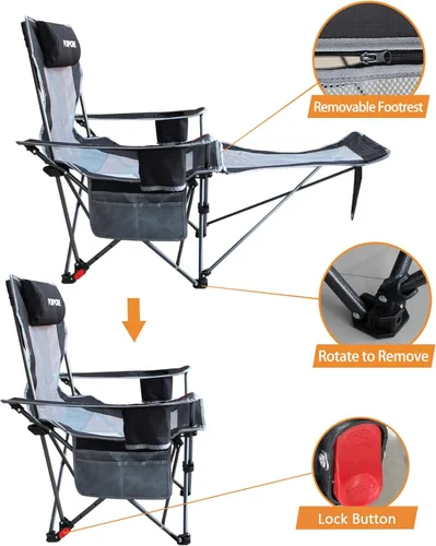 Vista 7 de Reclining Camping Chair with Removable Footrest Lounge Chair with Headrest, Cotton Cushion, Portable Adjustable Folding Chairs