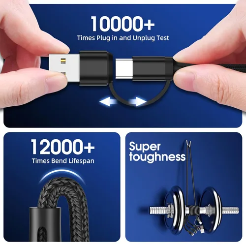 Vista 6 de Cable de carga múltiple 6 en 1 [3 unidades de 4 pies] Cable de carga rápida de nailon trenzado múltiple USB A/C a teléfono USB C/Micro USB/i-P Cable