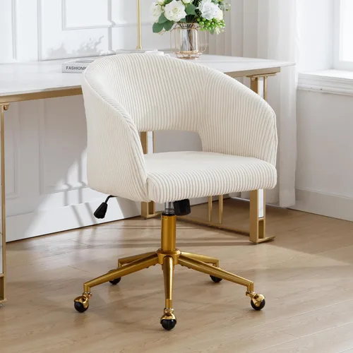 Vista 91 de ABET Silla de escritorio con ruedas, silla de terciopelo para oficina en casa, sillón giratorio con base dorada, sillas decorativas modernas