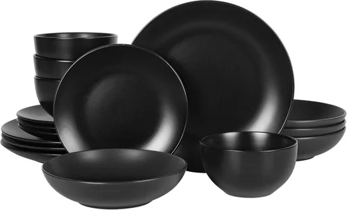 Vista 30 de Gibson Home Dempsey Road - Juego de vajilla de gres de 12 piezas – Servicio para 4, platos y cuencos redondos negros, juego moderno de platos
