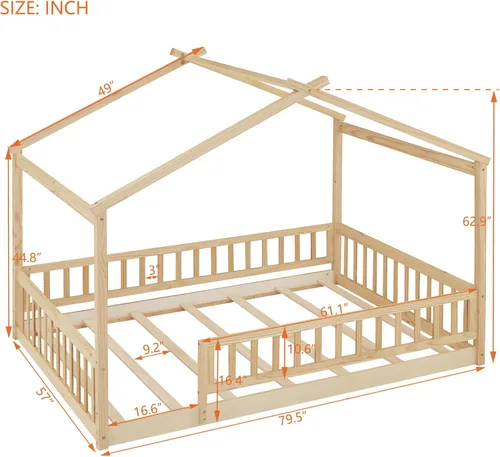 Vista 250 de Merax Cama de madera de tamaño individual con dos cajones, marco de cama de madera con techo para niños, adolescentes, niños o niñas, gris