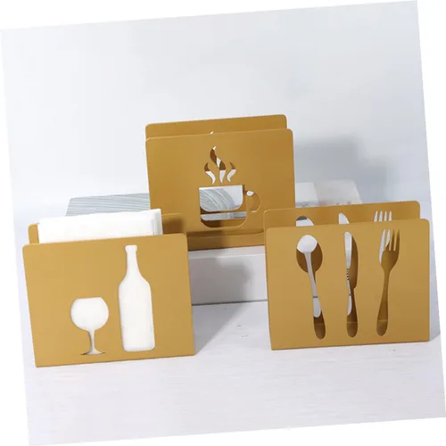 Vista 4 de HOMSFOU Metal Square Napkin Holder Upright Napkin Stand with Cutlery Design for Restaurant and Home Table Use