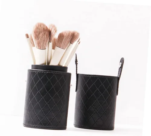 Vista 3 de PartyKindom Portable Makeup Brush Organizer Capacity Pu Brush Bucket for Cosmetics Storage Stylish Pattern Makeup Tool Holder for Travel and Home Use