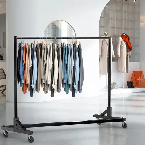 Vista 4 de Simple Houseware Perchero de grado industrial con base Z, carga de 500 libras con barra extra larga de 62 pulgadas, color negro