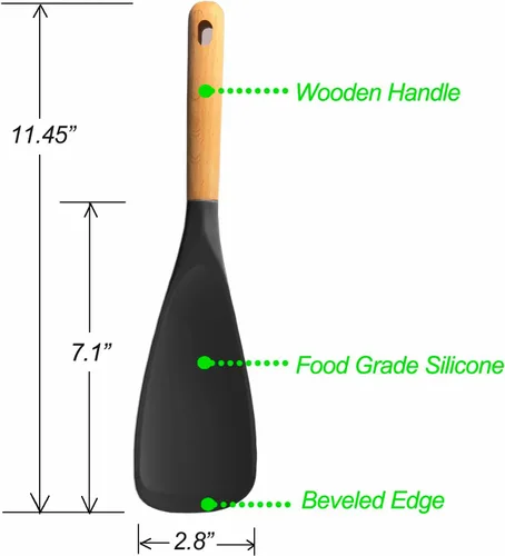 Vista 7 de Cuchara de cocina para utensilios de cocina antiadherentes, cuchara de silicona VOVOLY para mezclar, sacar y raspar, negra, 11.4