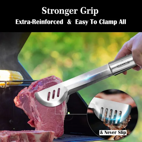 Vista 3 de GRILLART Juego de herramientas para parrilla de barbacoa, pinzas reforzadas para barbacoa, 19 piezas de acero inoxidable con estuche