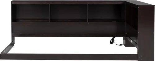 Vista 170 de Quarte Elegante cama de plataforma con estanterías en forma de L, cama de plataforma de madera tamaño individual con 2 cajones de almacenamiento